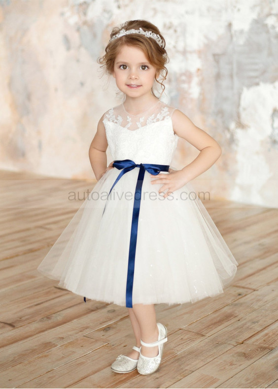 Unique Ivory Lace Glitter Tulle Flower Girl Dress